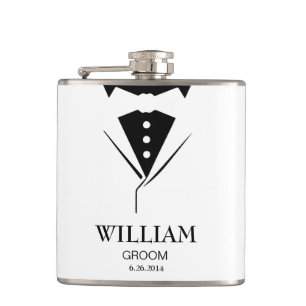 Wedding Mens Groom Groomsmen Tuxedo Black & White Hip Flask