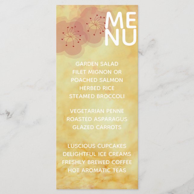 Wedding Menu Asian Influenced Yellows Golds (Front)
