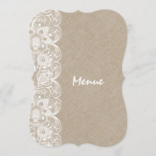 Wedding Menu Beige Linen White Vintage Lace