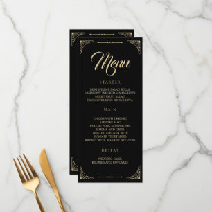 Wedding Menu Black Elegant Deco Gold Retro