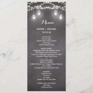 Wedding Menu Black White String Lights