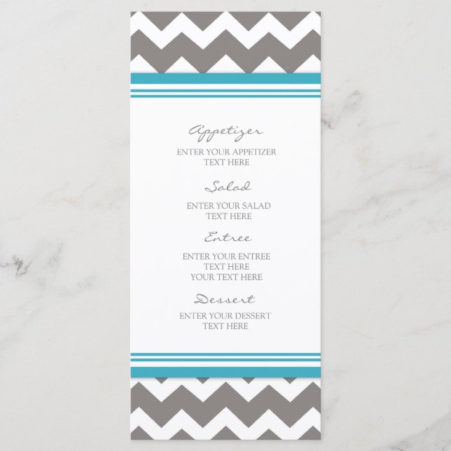 Wedding Menu Blue Grey Chevron (Front)