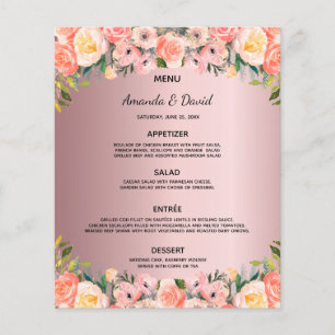 Wedding Menu blush pink florals dusty rose pink