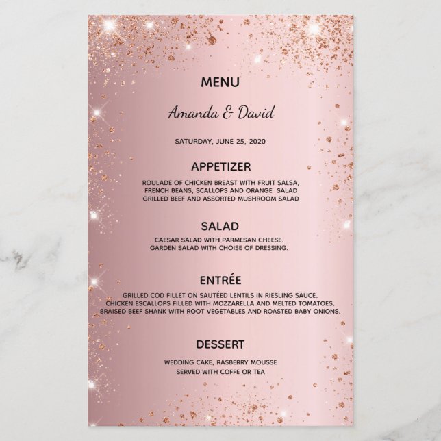 Wedding Menu blush pink glitter (Front)