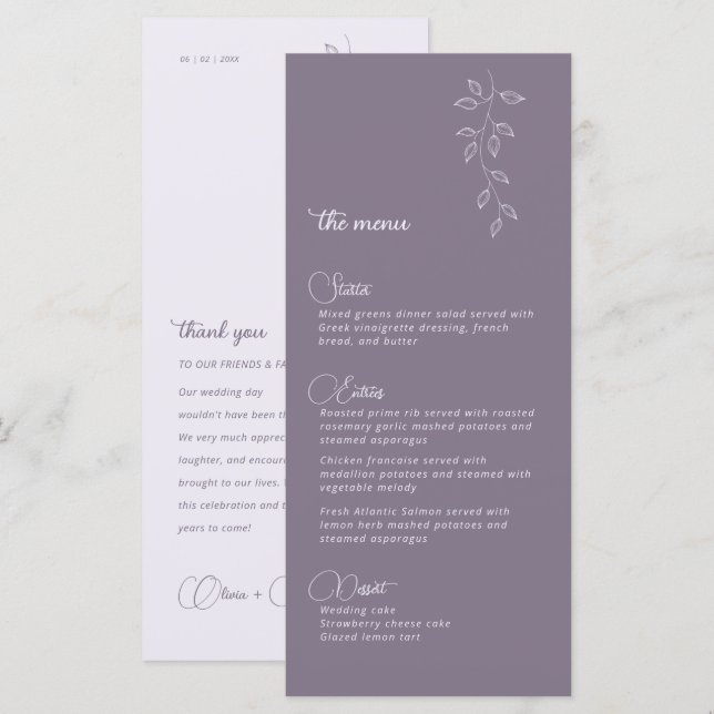 Wedding Menu Botanical & Vintage Violet  (Front/Back)