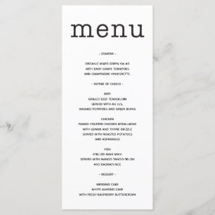 Wedding Menu  - Bridal Shower Menu - Type