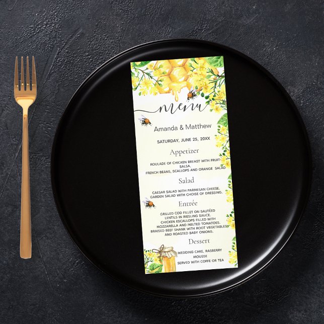 Wedding Menu bumble bees honeycomb florals (Creator Uploaded)