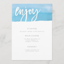 Wedding Menu Card, Blue Watercolor