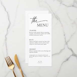 Wedding Menu Card for Three Course Dinner 