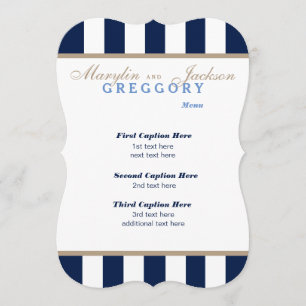 Wedding Menu Card in Navy & White Stripe