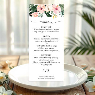 Wedding Menu Card Palm Leaves Hibiscus Tropical