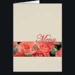 Wedding Menu Card Peach Roses Cream<br><div class="desc">Wedding Menu Card Peach Roses Cream</div>