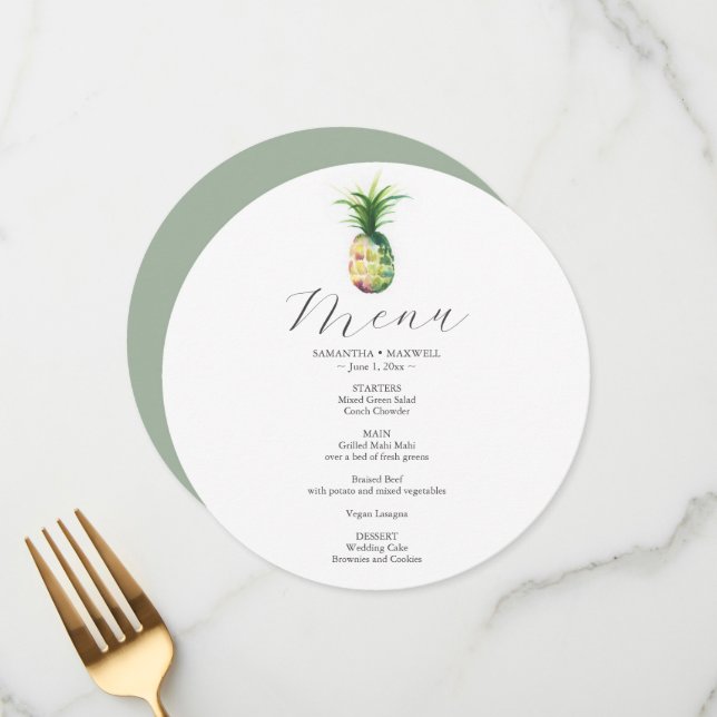 Wedding Menu Card Tropical Pineapple (Front/Back In Situ)