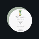 Wedding Menu Card Tropical Pineapple<br><div class="desc">This wedding menu card features a simple watercolor pineapple. The card reverses to a complimentary sage green colour. Use the template fields to DIY your personalized details. The elegant round design is a charming choice for destination weddings. To see more custom wedding dinner menus and ideas like this visit www.zazzle.com/dotellabelle...</div>