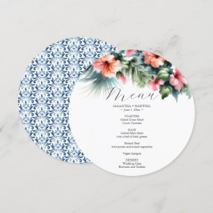 Wedding Menu Card Watercolor Hibiscus Flowers