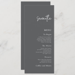 Wedding Menu Card with Guest Name Grey
