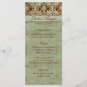 Wedding Menu Cards Damask Brown Green Vintage
