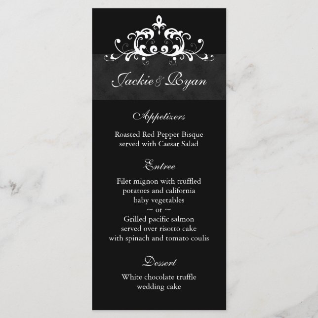 Wedding Menu Cards Formal Black Embellishment (Front)