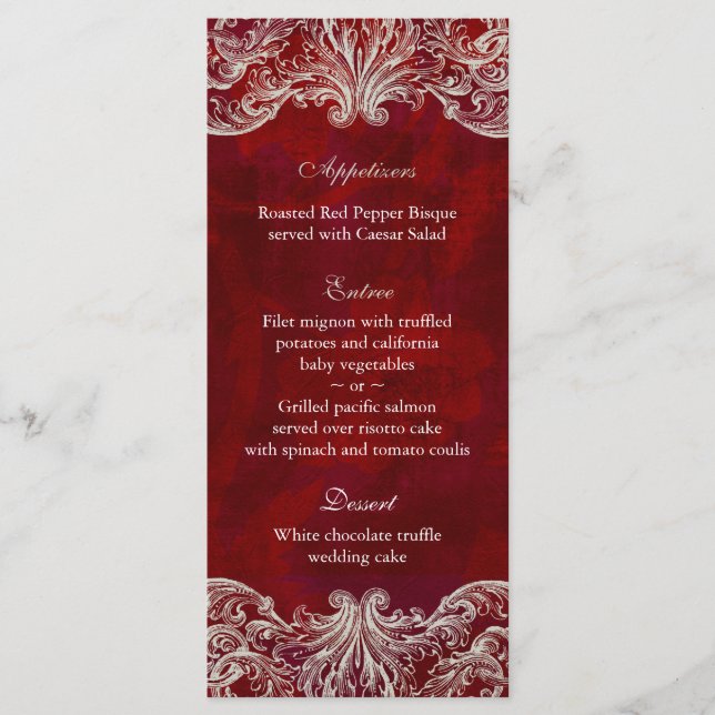 Wedding Menu Cards Red Rose Garden (Front)