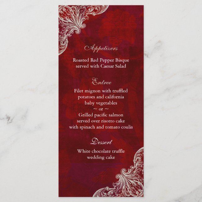 Wedding Menu Cards Red Rose Garden V2 (Front)