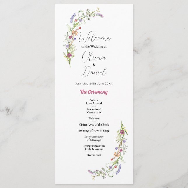 Wedding Menu Ceremony Wildflowers Floral  (Front)