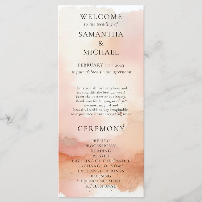 Wedding Menu Cool RoseGold Watercolor Welcome (Front)