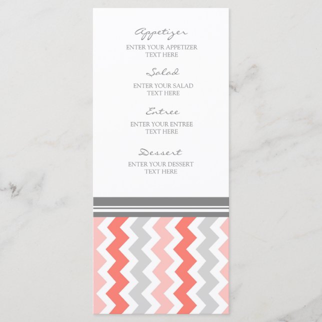 Wedding Menu Coral Grey Chevron (Front)