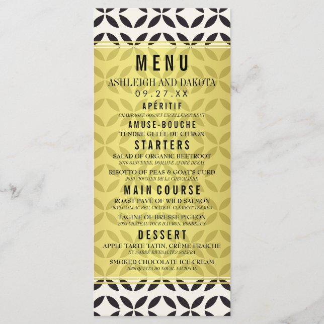 Wedding Menu | Cream & Black Geometric Pattern (Front)