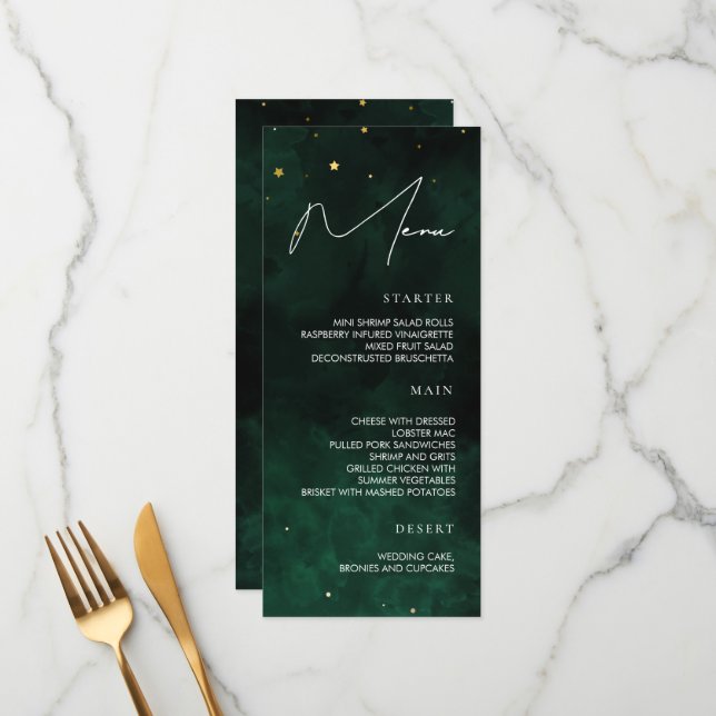 Wedding Menu Dark Green Magical Gold (Front/Back In Situ)