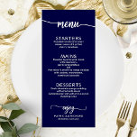 Wedding Menu Elegant Calligraphy  Navy Blue<br><div class="desc">A simple chic calligraphy wedding menu card. I do offer a free customisation service,  if you have any questions or special requests,  please feel free to contact me.</div>