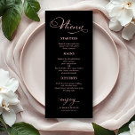 Wedding Menu Elegant Rose Gold Foil Calligraphy<br><div class="desc">Transform your wedding day into a celebration of sophistication and elegance with our stunning rose gold calligraphy and black modern wedding suite! You can personalize it with just a few clicks to express your unique love story. This inspiring collection includes everything you need to create a beautifully cohesive atmosphere, featuring...</div>