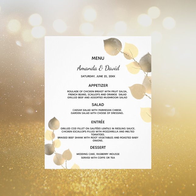 Wedding Menu eucalyptus golden botanical budget (Creator Uploaded)
