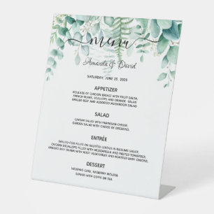 Wedding Menu eucalyptus greenery woodland ferns Pedestal Sign