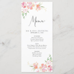 Wedding Menu   Floral Blush Pink & Coral