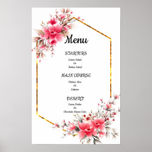 wedding menu, floral wedding menu poster