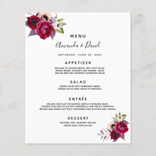 Wedding Menu florals white burgundy cassis purple