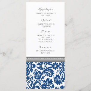 Wedding Menu Grey Blue Damask Pattern