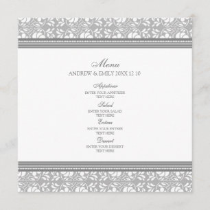 Wedding Menu Grey Floral Damask