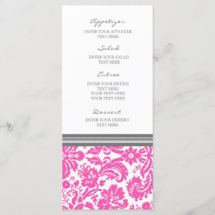 Wedding Menu Grey Pink Damask Pattern