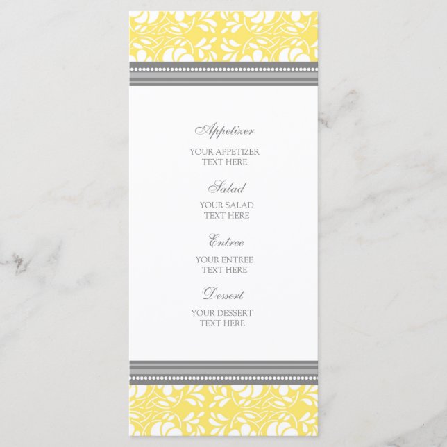Wedding Menu Lemon Grey Damask (Front)