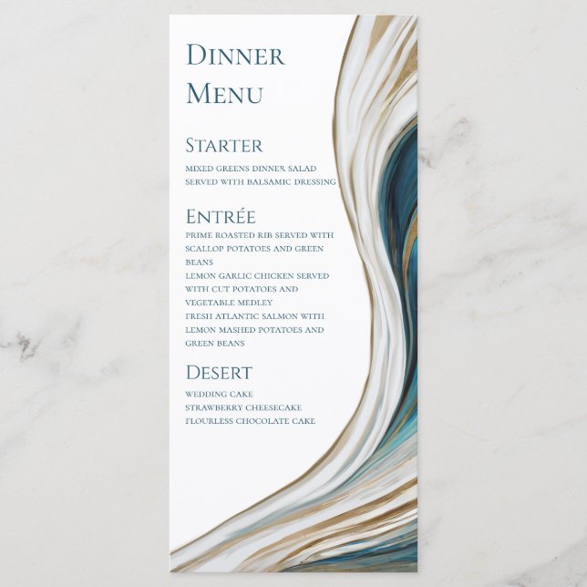 Wedding Menu-Modern -Blue and Gold- Menu (Front)