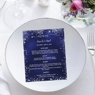 Wedding Menu navy blue white glitter budget