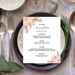 Wedding Menu pampas grass rose gold floral