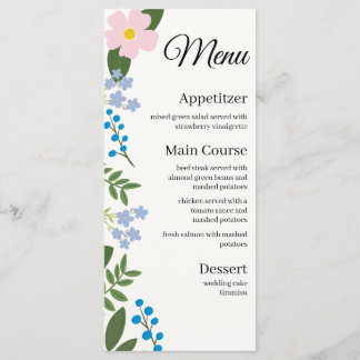 Wedding Menu Pink Flower