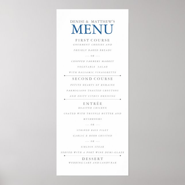 Wedding Menu Poster in Skydiver Blue (Front)