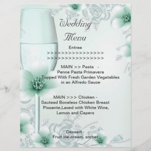 Wedding Menu Program Mint Green Blossom Rose