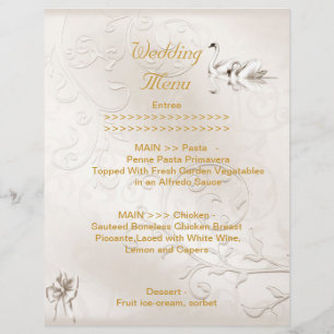 Wedding Menu Program Swans Cream White Bow Set