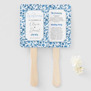 Wedding Menu Programme Chintz Blue & White Floral Hand Fan