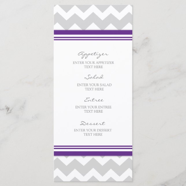 Wedding Menu Purple Grey Chevron (Front)