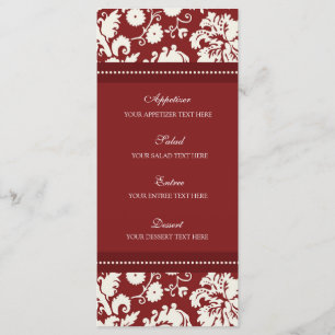 Wedding Menu Red Floral Damask